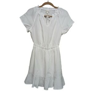 cloth & stone‎ White Eyelet Detail Smocked Waist Mini Dress Women's XS
